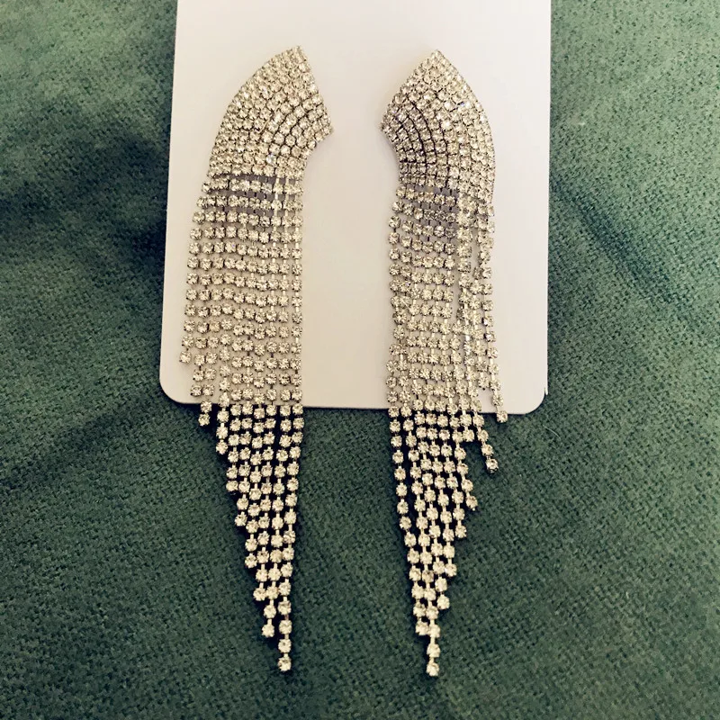 Новые блестящие серьги Стразы с цепочкой и кисточками для женщин ювелирные