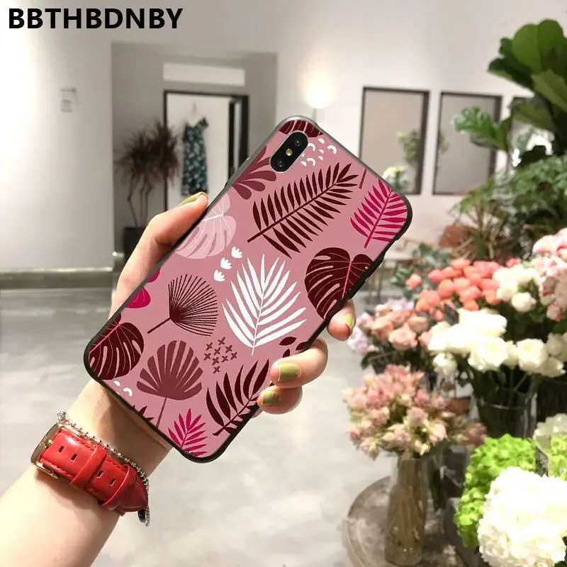 Phone Case Summer Palm Leaf Flowers Black Soft Shell Cover for iPhone 11 pro XS MAX 8 7 6 6S Plus X 5 5S SE XR case |