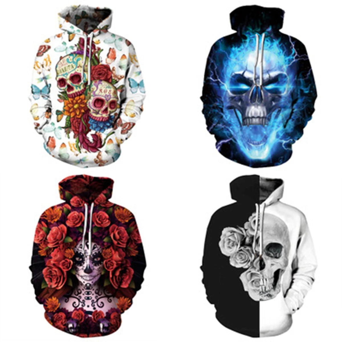 Свитшот унисекс с капюшоном креативный худи Скелет на Хэллоуин для пар пальто