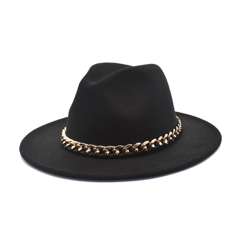 

2021 New European And American Chain Jazz Hat Autumn And Winter New Tweed Hat Simple Cornice Hat Fashion Flat Fall