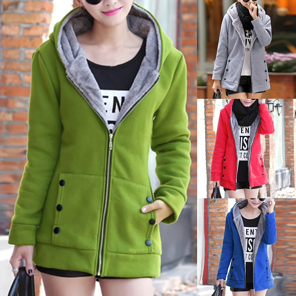 vertvie winter jacket women solid hooded thick fleece casual jacket female fashion slim plus size coats streetwear jackets Mujer