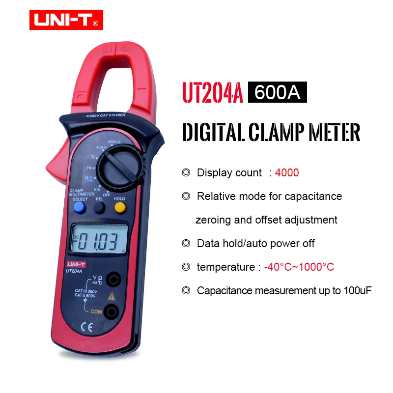Цифровой измеритель-зажим UNI-T UT204A диапазон aotu True RMS Мультифункциональный