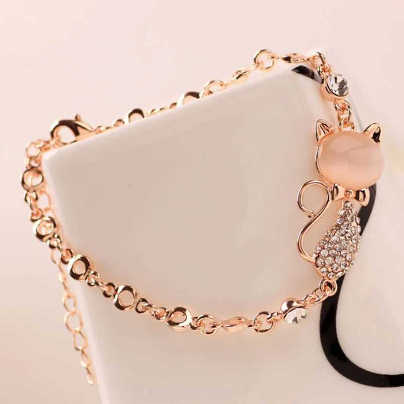

Pendant Lovely Opal Cat Rhinestone Bangle Bracelet For Women Girls Accessories Jewelry Gifts