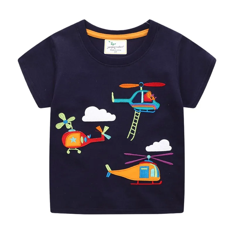 

Jumping Meters New Boys Tshirts With Cartoon Cars Embroidery Excavator Kids Tees Cotton Summer Baby Clothes 2-7T Child Clothes
