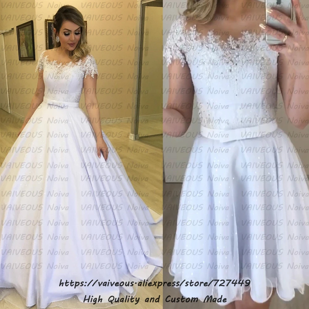 Vestido de noiva 2 em 1 кружевное свадебное платье из двух частей с бисером, платье невесты с короткими рукавами, сексуальное бальное платье 2 в 1, свадебное платье es