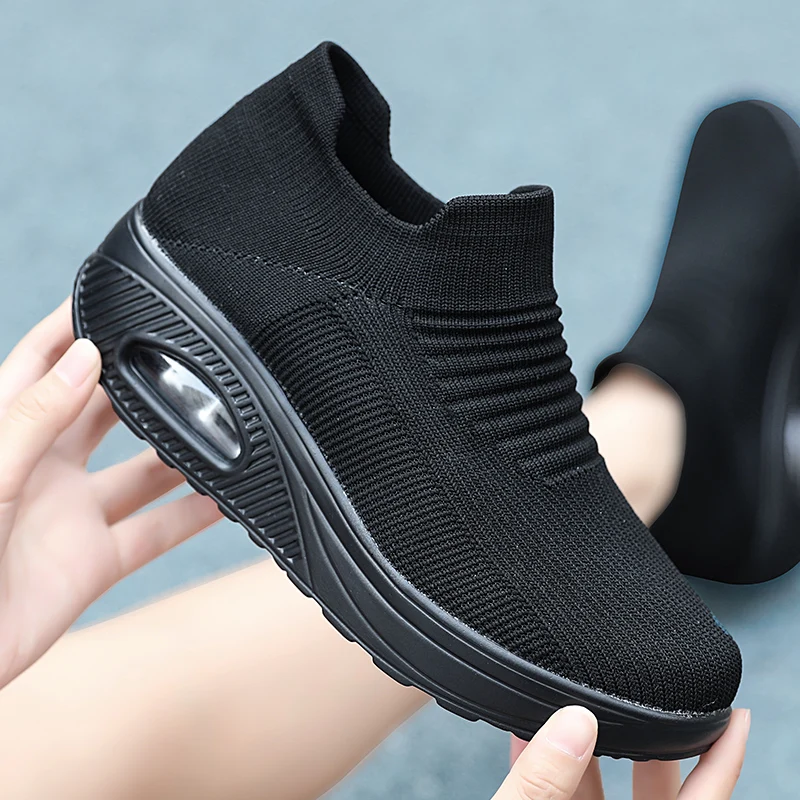 

Women Walking Casual Jogging Shoes Ladies Socks Air Cushion Rocking Shoes Large Size35-42 Dancing Sneakers for Female
