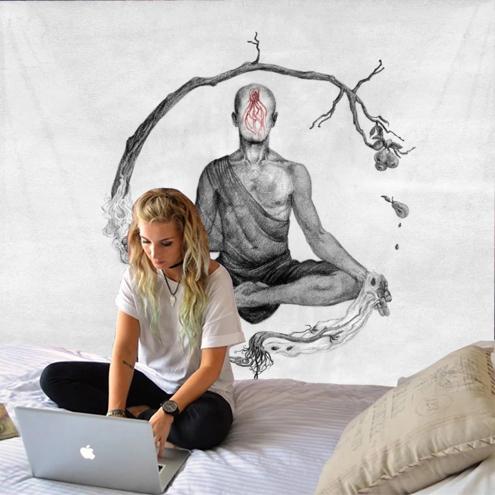 

Hanging meditating head Tuo printing polyester tapestry scene layout hanging cloth can be customized