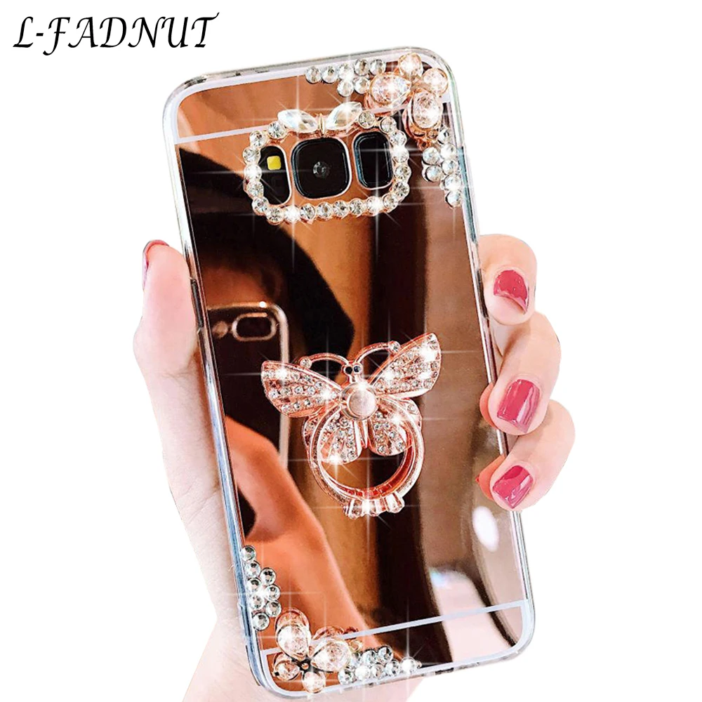 L-FADNUT для Samsung Galaxy S10 Case S10E S9 S8 Plus S7 Edge чехлы с блестящими бриллиантами кольцом на