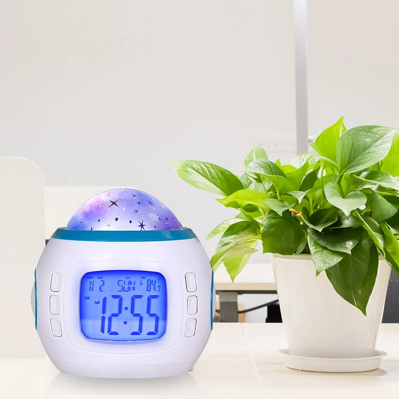 Цифровой будильник с цветными лампами домашний декоративный музыкой проекцией