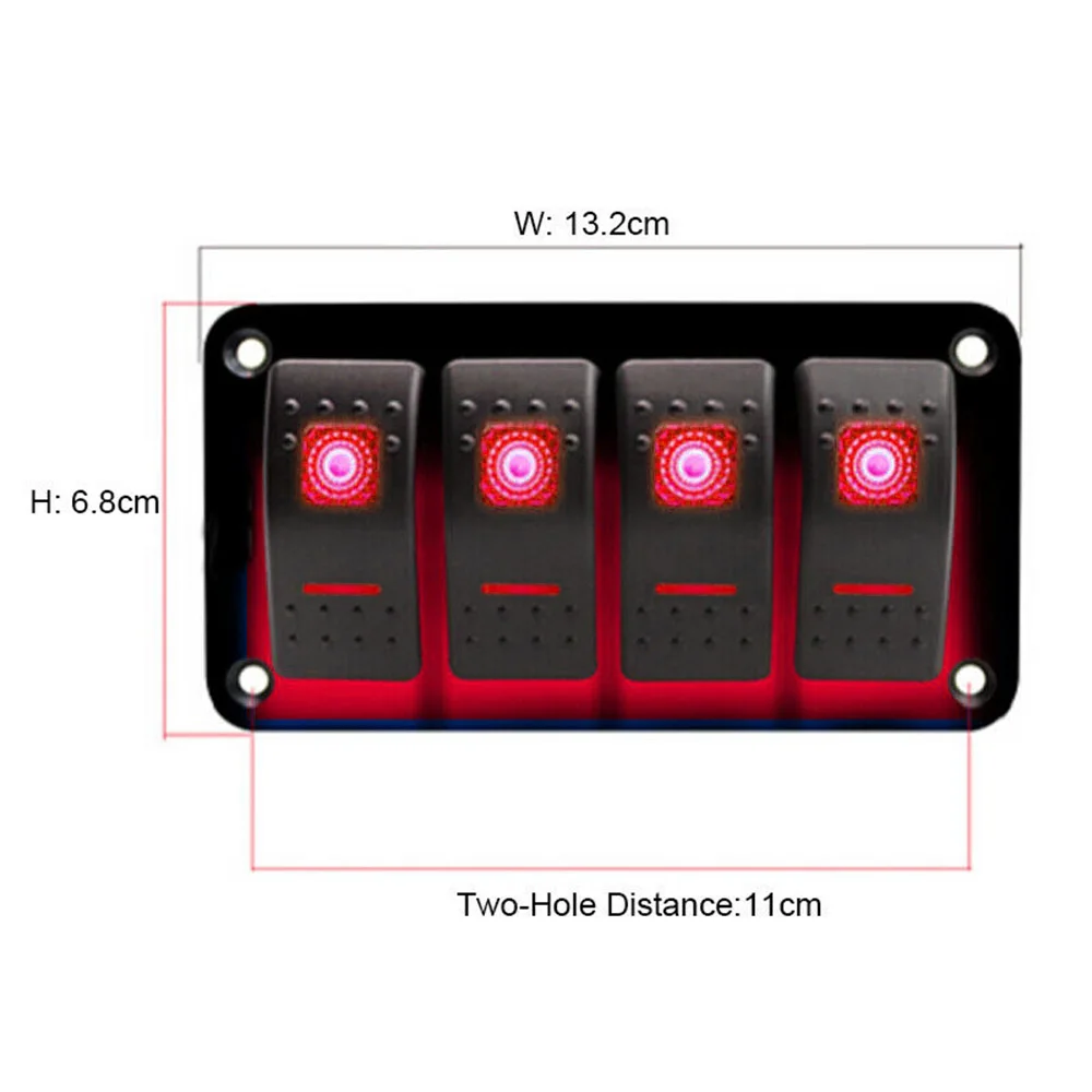 12-14 в 4 Gang Rocker Switch панель автоматический выключатель красный светодиодный RV +