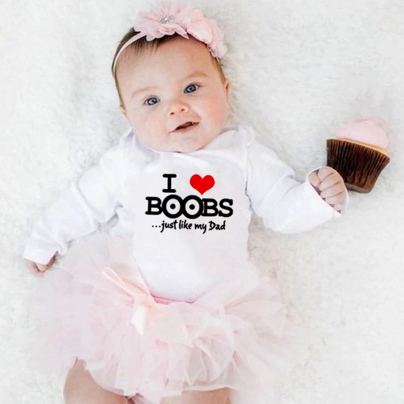 I Love Boobs Just Like Daddy Newborn Baby Boy GirlRomper Funny Infant Toddler Unisex Fashion Long Sleeve Jumpsuit 0-24M |
