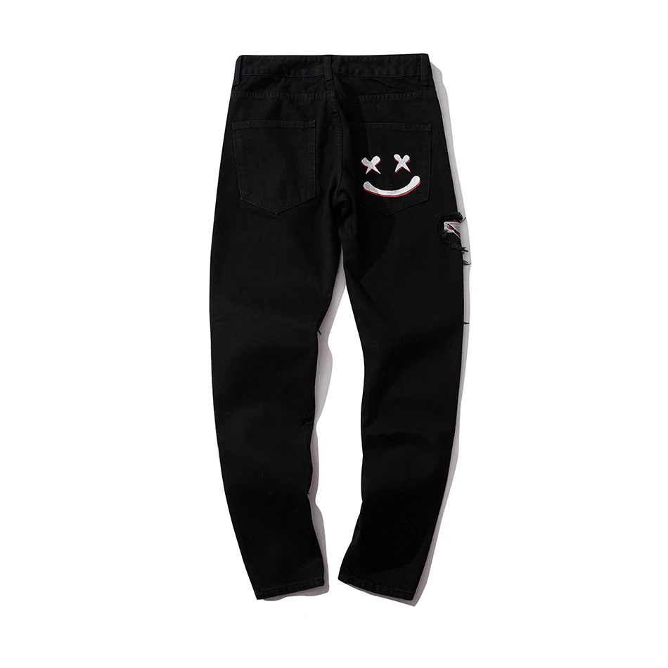 Streetwear Hip Hop Patchwork Hole Letter Print Black Skinny Jeans Men Korean Slim Straight Pencil Pants Ripped for | Мужская одежда