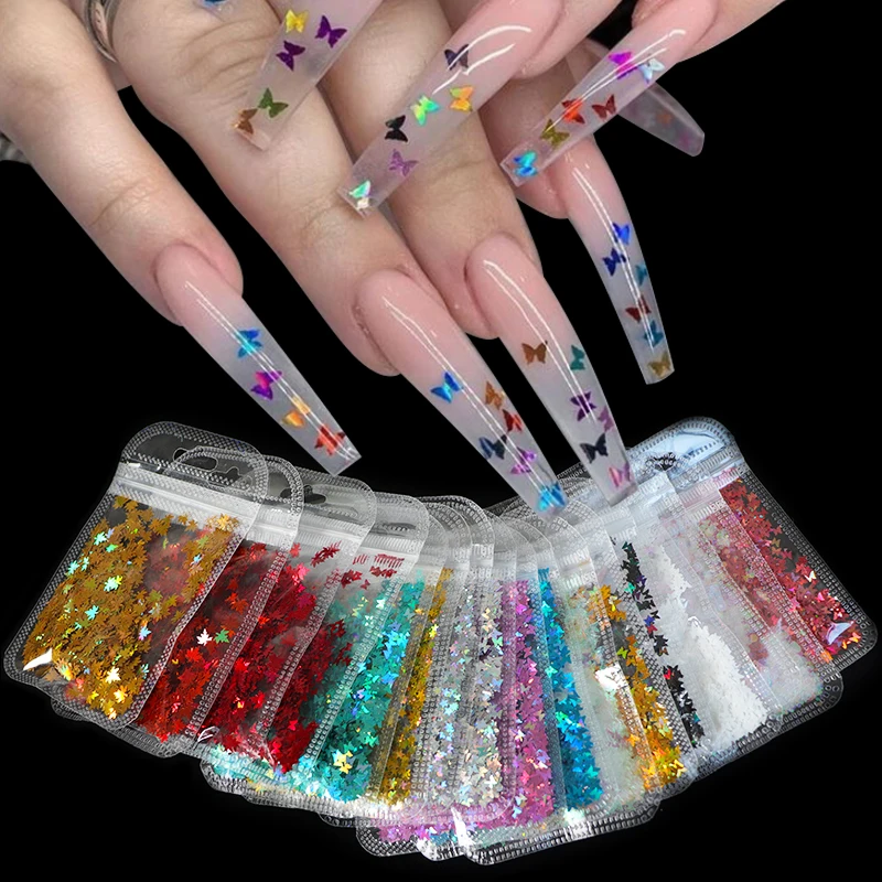 

Holographic Butterfly Heart Nail Art Glitter Colorful Micro Laser Star 3D Flakes Sequins Polish Manicure Nail Decoration