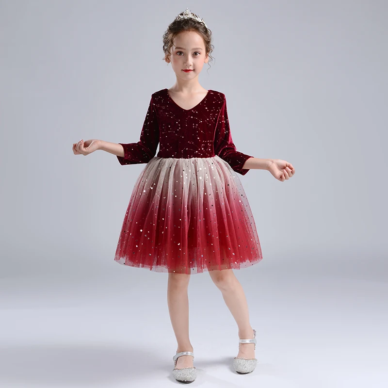 С длинными/короткими рукавами с плюшевой подкладкой Детские вечерние платья для