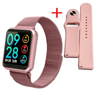 pink Смарт-часы IP68 Водонепроницаемый P70 браслет для плавания с 2 ремешками Спорт для мужчин и женщин кровяное давление кислородный фитнес-трекер - Цвет: pink