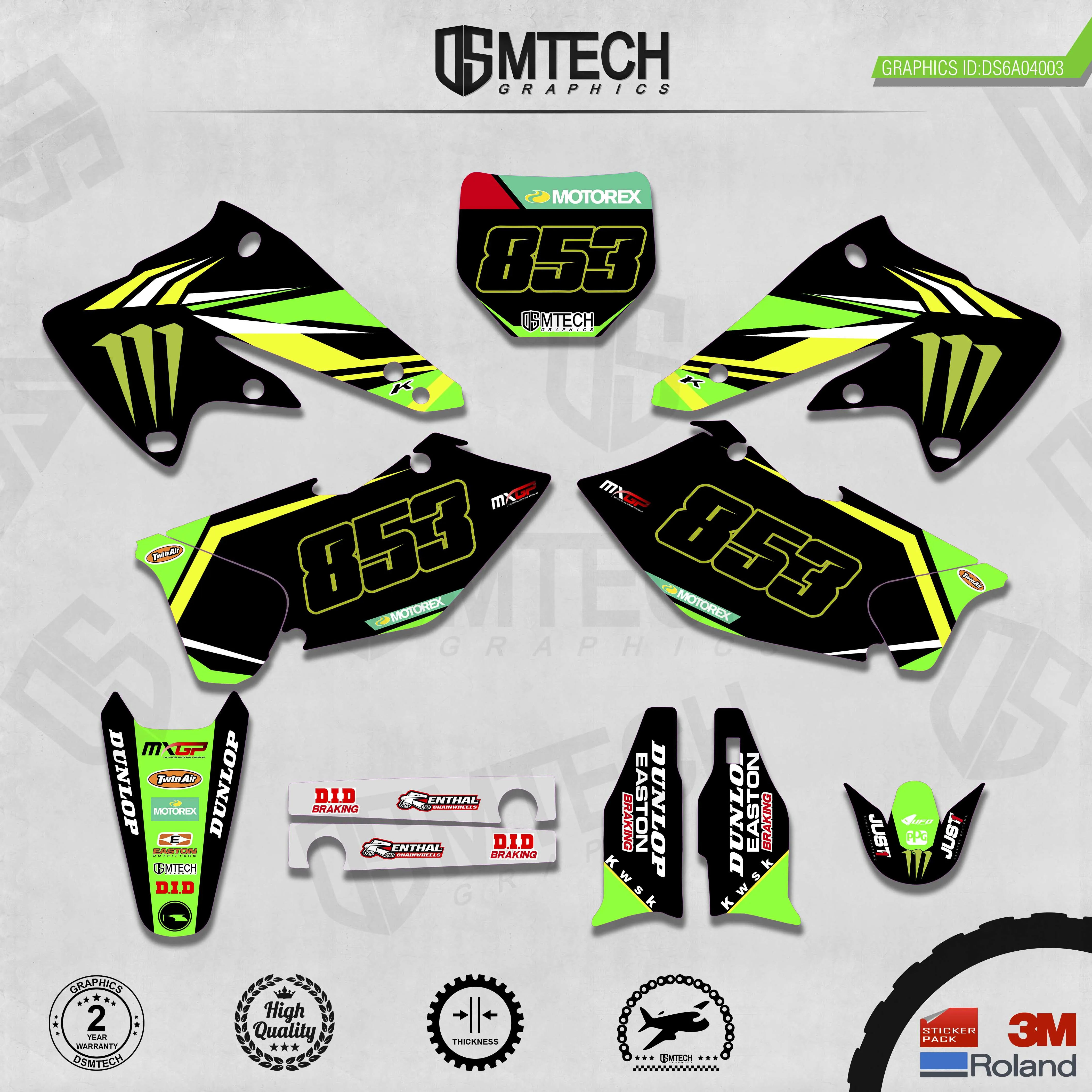 DSMTECH Customized Team Graphics Backgrounds Decals 3M Custom Stickers For KAWASAKI  2004 2005 KXF250  003
