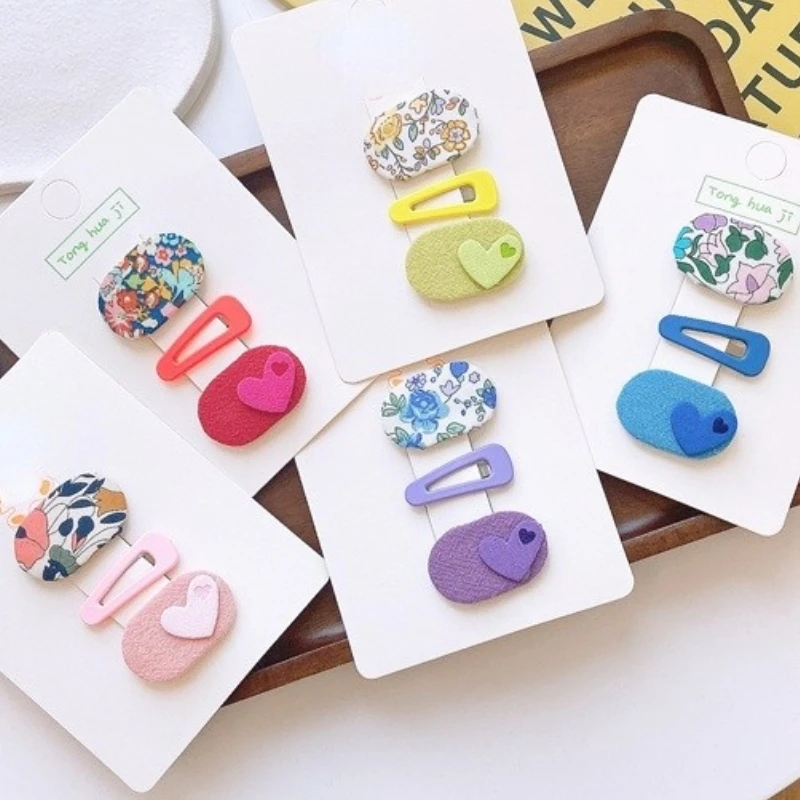 

Korea Sweet Small Hairpins Floral Solid Children's Fabric BB Hair Clip Cute Colorful Girl Hairgrip 1 Set Headdress Accessories