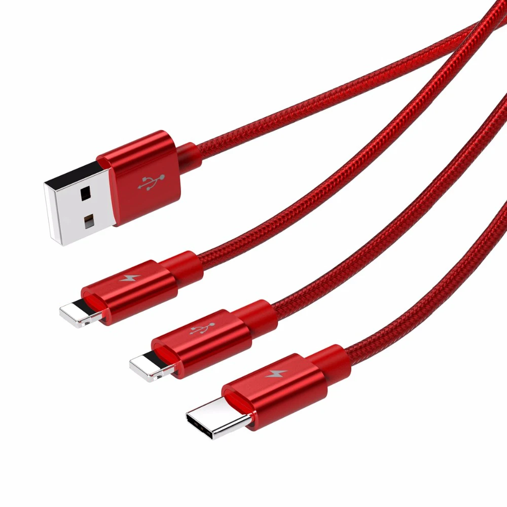 Orico нейлоновый кабель 3 в 1 type C для быстрой зарядки и синхронизации данных, usb-кабель для samsung Xiaomi Redmi5 iPhone 8X7 6 Plus iOS USB-C