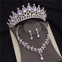 gorgeous violet crystal bridal jewelry sets tiaras earrings necklaces set for women wedding party crown necklaces earring set