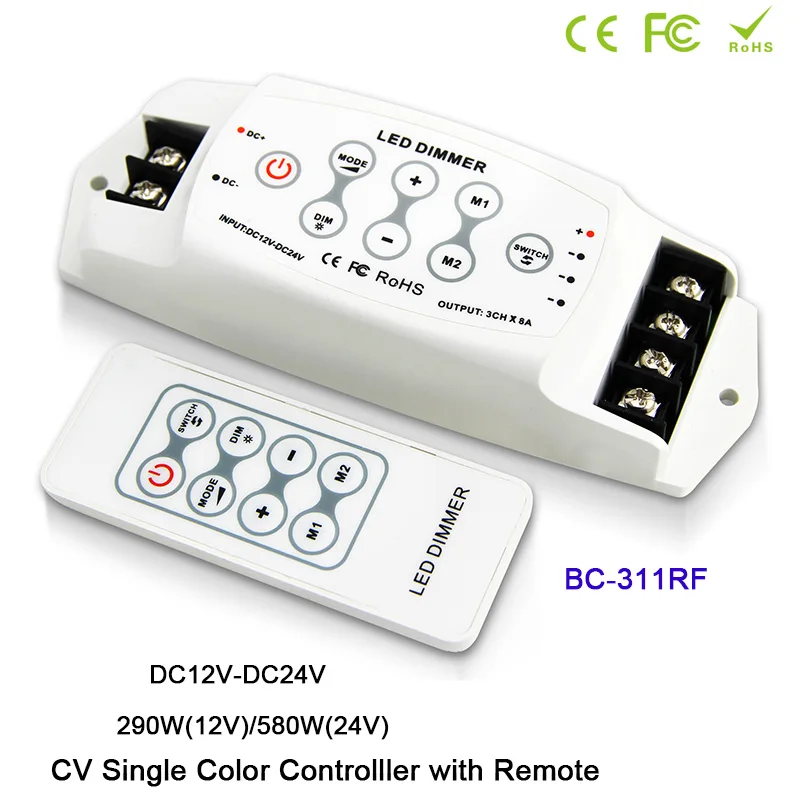 

DC5V 12V 24V Single Color LED Strip Dimmer 8A*3CH RF Wireless remote BC-311RF/BC-311 lamp tape Controller