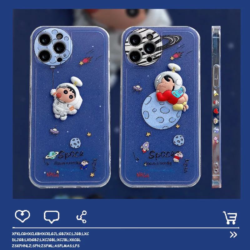 

3D Space Crayon Shin-Chan Phone Case for iPhone 12 Pro Max 11 13 pro 7 8 Plus Xr Xs Max Blue Soft Silicone Cartoon Mobile Cover