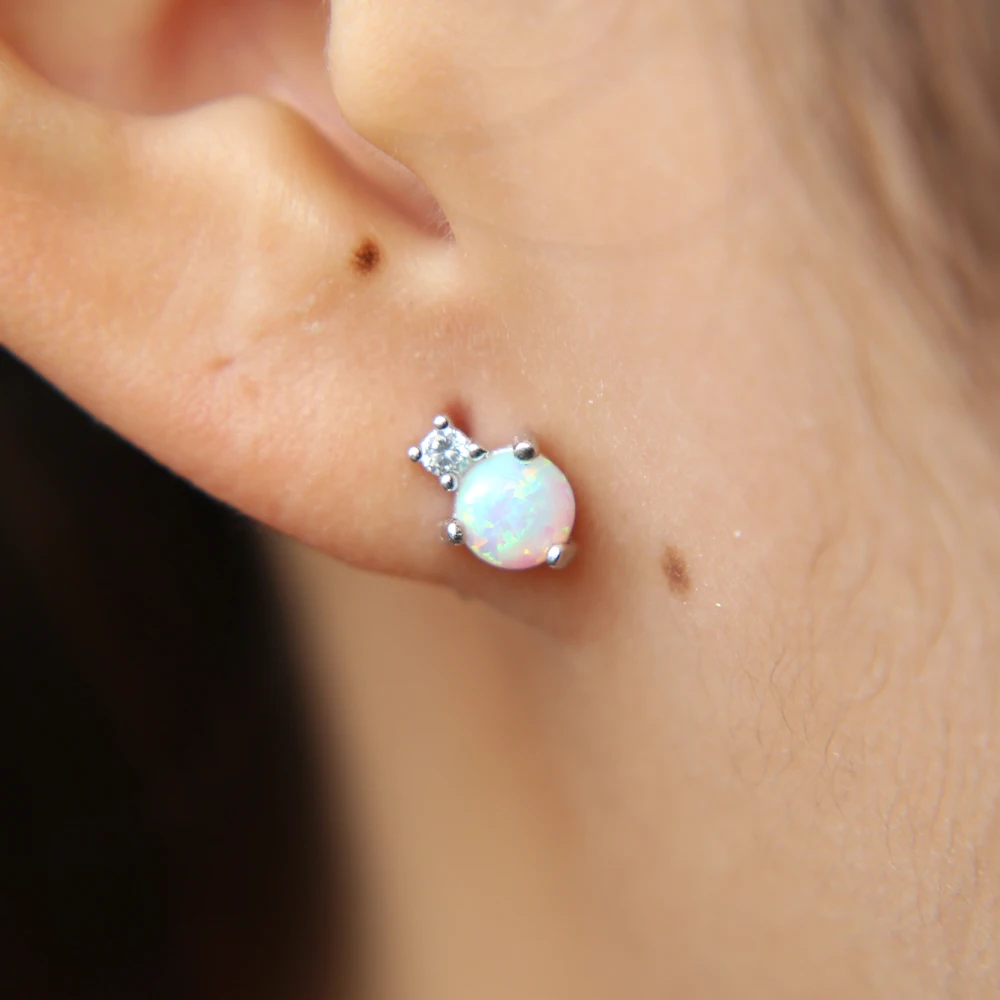 Шикарная маленькая cz серьга из опалового стержня изящные мини милые 100% Серебро 925