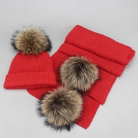 baby boy hat and scarf children winter big fur cap fashion kids photography accessories knitting hats for girls mother