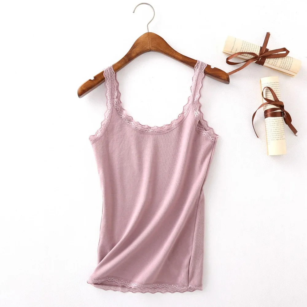 

Women Spaghetti Strap U Neck Cotton Tank Top Sleeveless Solid Plus Size Camisole Seamless Tops Sexy Underwear Woman Lace Top