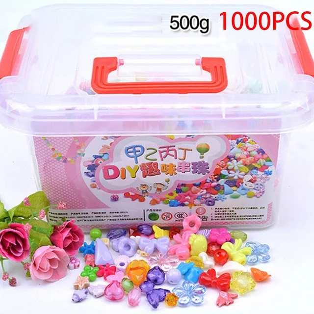 1000 шт DIY бусины игрушки для детей с коробкой для хранения ручной работы развивающий Творческий браслет ювелирные изделия для девочек Изготовление ювелирных изделий игрушки подарок