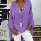 Женская блузка из льна и хлопка, с длинным рукавом и V-образным вырезом, повседневная, винтажная, осенняя, большого размера, d 2021 размера, размера плюс