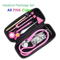 pink classic home health monitor storage bag kit with medical doctor stethoscope tuning fork reflex hammer led penlight tool kit