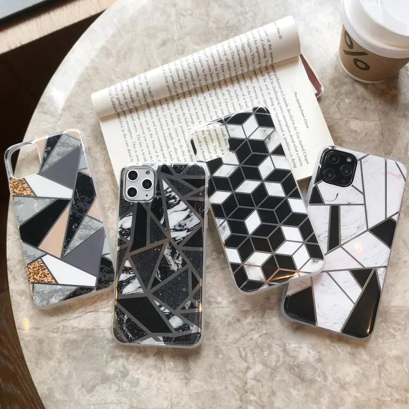 N1986N для iPhone 11 Pro X XR XS Max 6 6s 7 8 Plus чехол для телефона Роскошные геометрические сплайсы мрамор гальванические блестящие IMD Для iPhone X