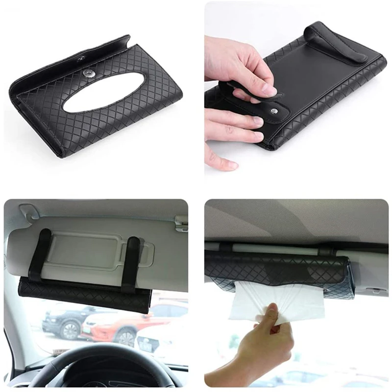 

2020 Car Visor Tissue Holder PU Leather Hanging Paper Towel Clip Napkin Holder Backseat Tissue Case Auto Interior Accessories