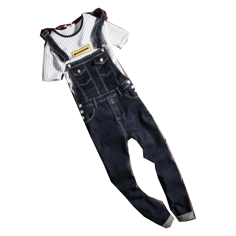 New Korean style denim overalls men's slim trousers Japanese tools overalls men's/women's suspenders size xxxl