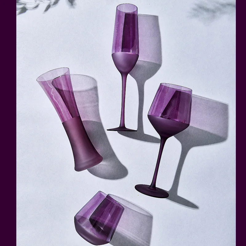 

2Pcs Purple Crystal Glass Grape Wine Glass Champagne Glasses Set Juice Glass Tall Mousse Glass Cocktail-glass Tumbler Cups Set