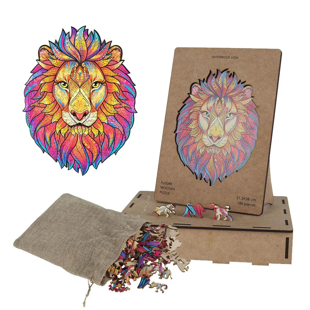 

Wooden Jigsaw Puzzles Mysterious Lion Puzzle Toy Each Piece Is Cartoon Animal Shaped Adults Kids Educational Birthday Gifts Toys