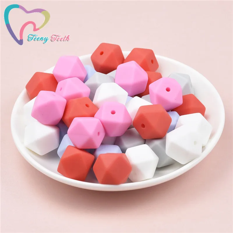 10 шт. красные и белые шестигранные Силиконовые Круглые бусины 14 17 мм для