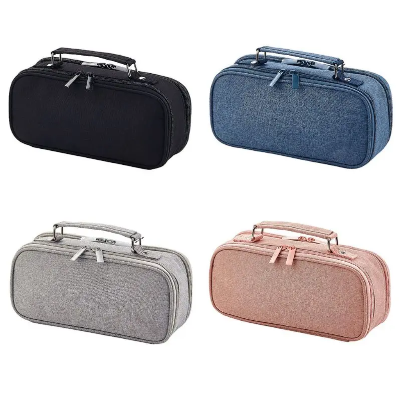 

Large Capacity Double Layer Pencil Case Canvas Portable Storage Bag Stationery H9EB