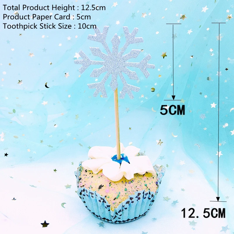20 шт. блестящий серебристый белый ледяной лед Снежинка кекс Топпер бамбуковая