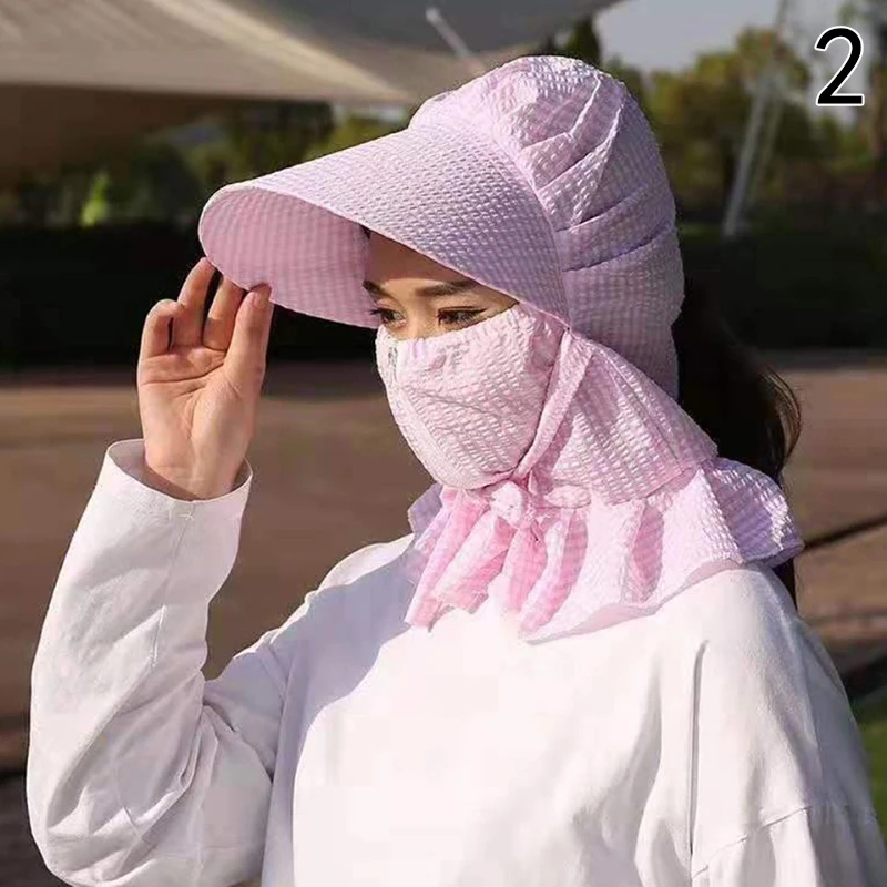 

Women Anti-UV Multi Function Summer Hat Lady Striped Wide Brim Visor Cap Female Neck Protect Riding Hunting Hat Sun Hat
