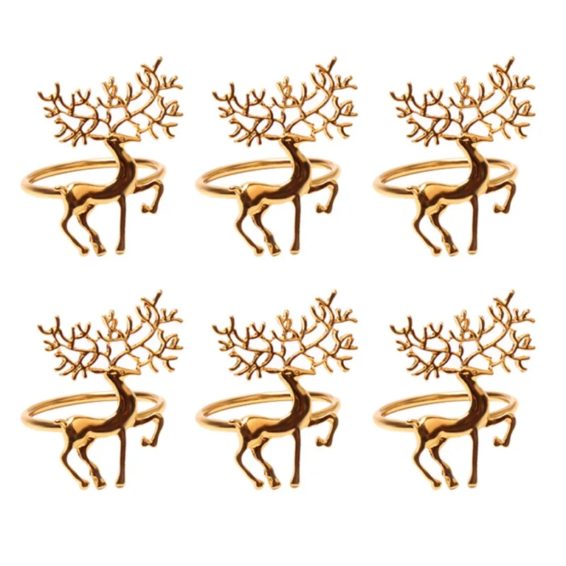 

6Pcs Christmas Deer Napkin Rings Set Glossy Elk Napkin Holder Chic Reindeer Napkin Buckle for Christmas Wedding Party Decor