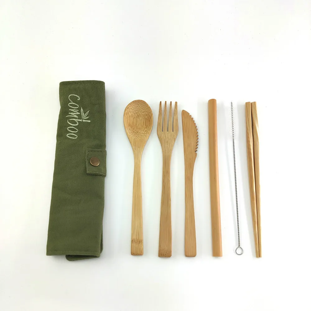 Straw Kitchen Utensil With Cloth Bag Eco-friendly Travel Reusable Portable Bamboo Cutlery Set Spoon Fork Chopsticks | Дом и сад