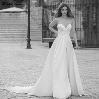 magic awn 2021 satin wedding dresses boho spaghetti straps bow back a line country beach wedding party dress robe de mariee