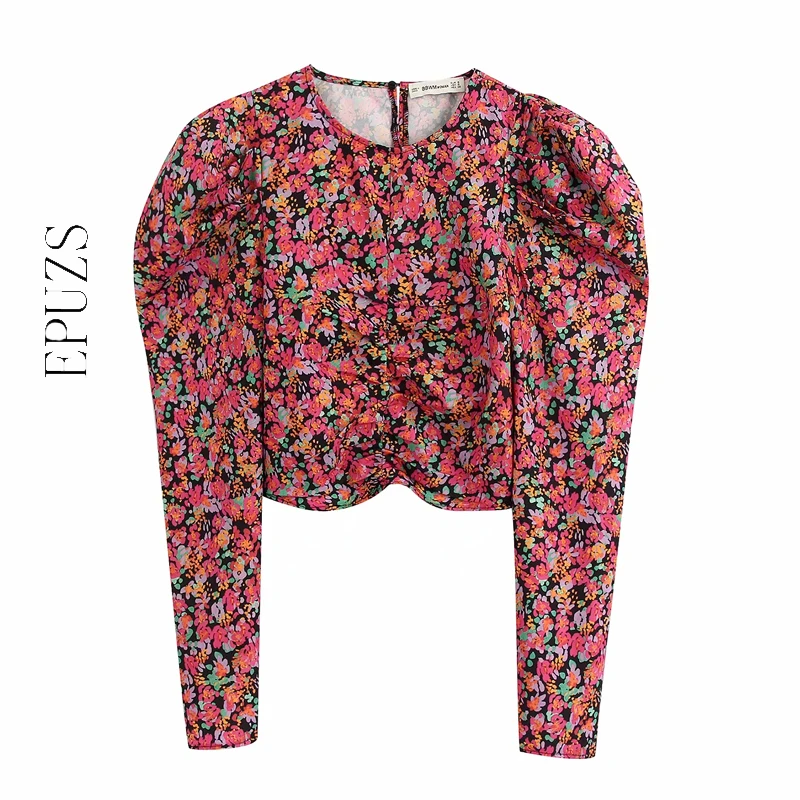 Винтажная блузка с цветочным принтом и длинным рукавом женские рубашки