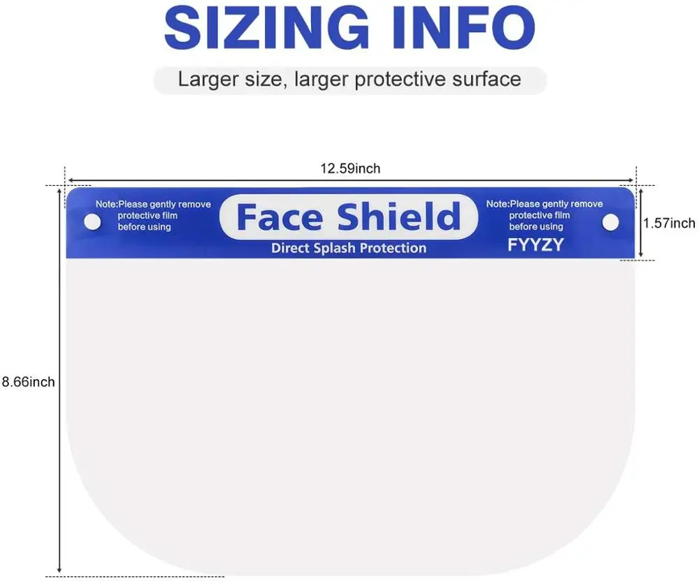 Защитный щит для лица [10 упаковок] регулируемая эластичная лента прозрачный