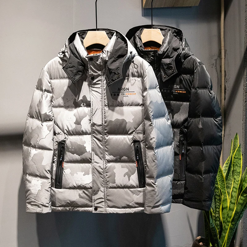 Jakcket men down jacket new collection 90% white duck down hooded monogram printed down jacket short coat for men high quality