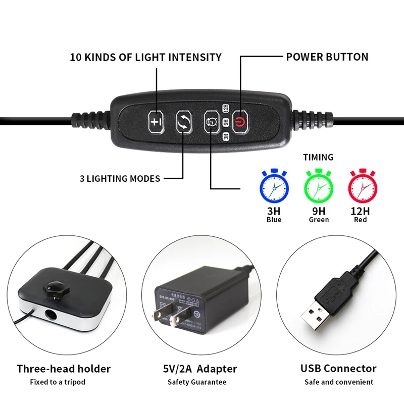 

Grow Light with Stand,Tri-Head 60W Floor Plant Lights for Indoor Plants, Tripod Stand Adjustable 15-48 Inch,3/9/12H