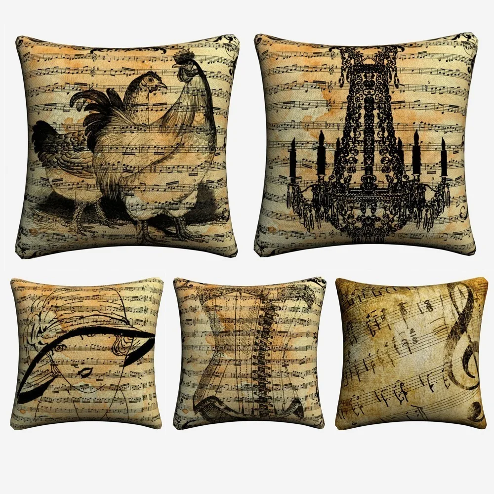 Винтаж Дом Жизнь Музыка Животных Декоративное хлопковое белье Наволочка на