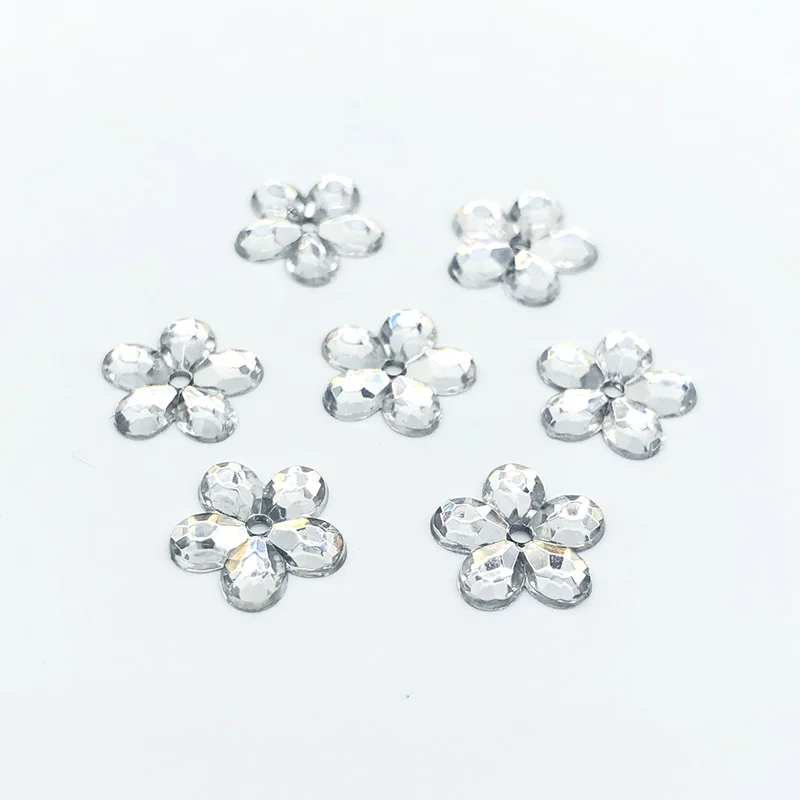 

100pcs 12mm Flowers Acrylic Rhinestone Crystal Stones For Clothing Craft Button DIY Sewing 1 Hole