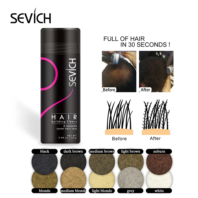 

25g SEVICH Hair Loss Hair Building Fibers Keratin Hair Fiber Concealer Spray Applicator Powder Extension Blender Refill 10colors